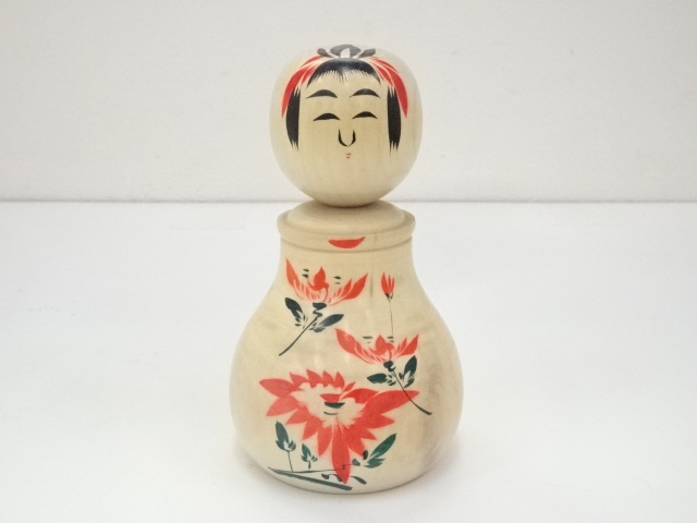 JAPANESE FOLK CRAFT / WOODEN KOKESHI DOLL / 15 cm / SIGNED ARTISAN WORK